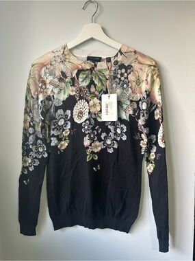 Ted Baker Black Floral Jewel-Embellished Knit Top Sweater